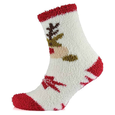 Women's Christmas Slipper Socks Non Skid Gripper Soles 4 Pack Rudolph Super Soft Non-Slip Indoor Sock