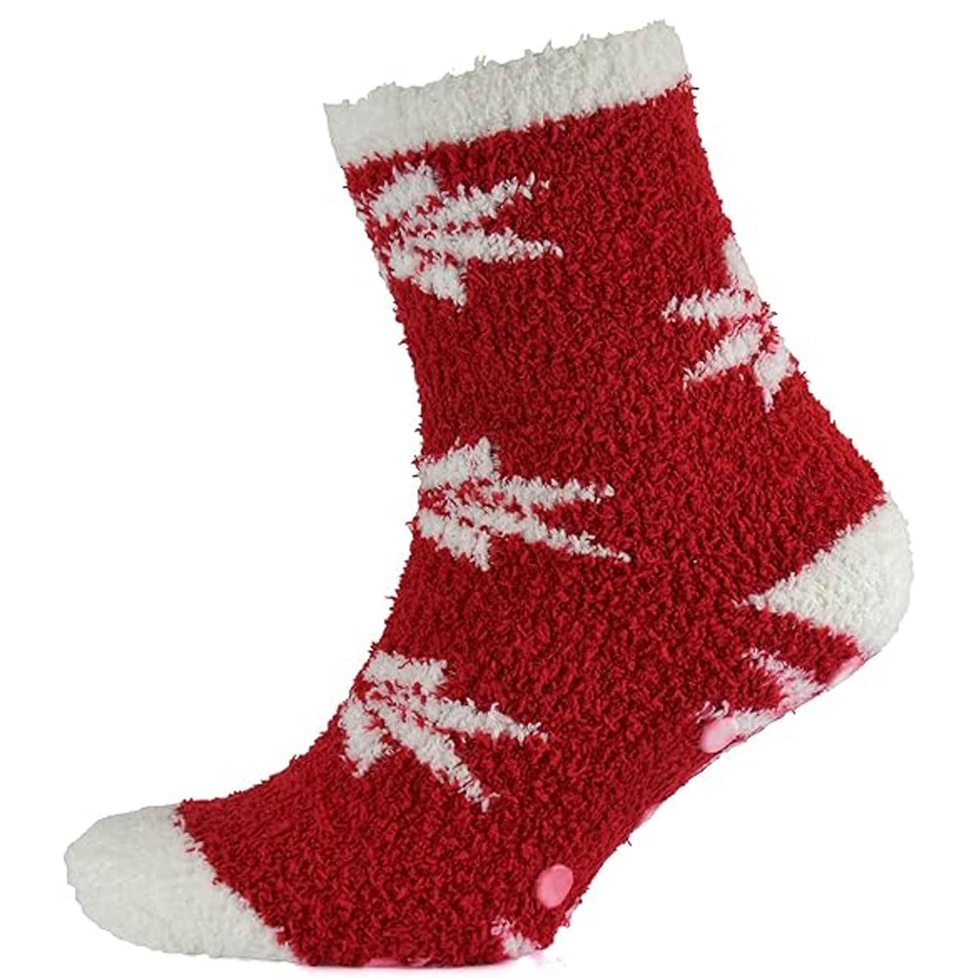 Women's Christmas Slipper Socks Non Skid Gripper Soles 4 Pack Rudolph Super Soft Non-Slip Indoor Sock