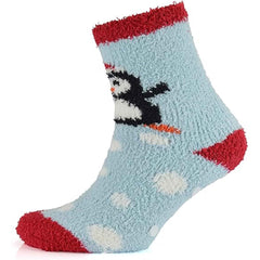 Women's Christmas Slipper Socks Non Skid Gripper Soles 4 Pack Rudolph Super Soft Non-Slip Indoor Sock