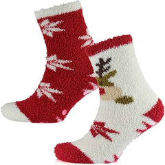 Women's Christmas Slipper Socks Non Skid Gripper Soles 4 Pack Rudolph Super Soft Non-Slip Indoor Sock