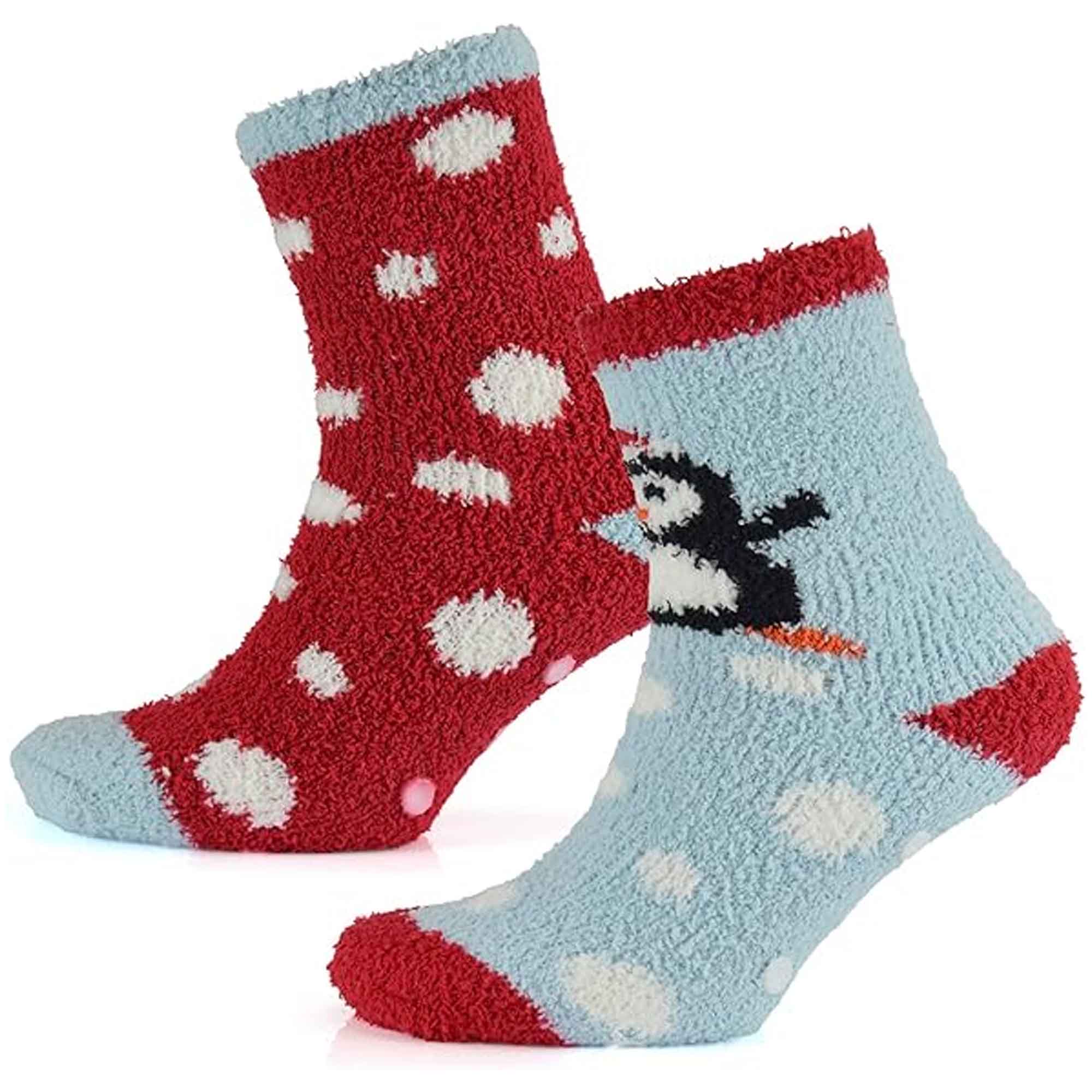 Women's Christmas Slipper Socks Non Skid Gripper Soles 4 Pack Rudolph Super Soft Non-Slip Indoor Sock