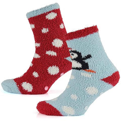 Women's Christmas Slipper Socks Non Skid Gripper Soles 4 Pack Rudolph Super Soft Non-Slip Indoor Sock