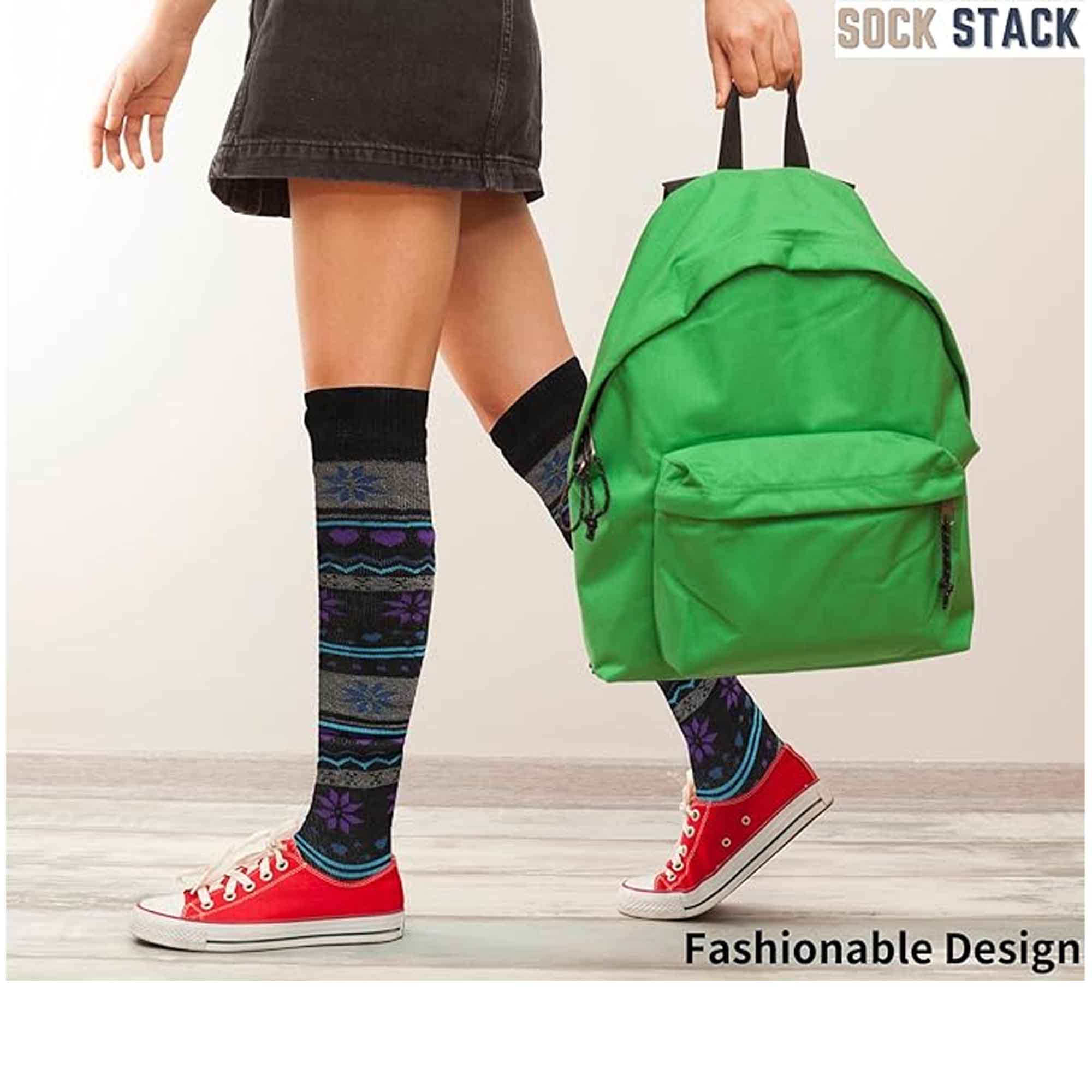 Women's Ski Boot Socks Knee Length 4 Pairs Cotton Rich Full Cushioning Thermal