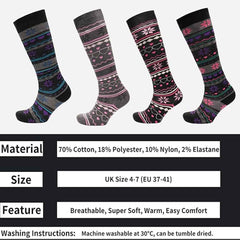 Women's Ski Boot Socks Knee Length 4 Pairs Cotton Rich Full Cushioning Thermal