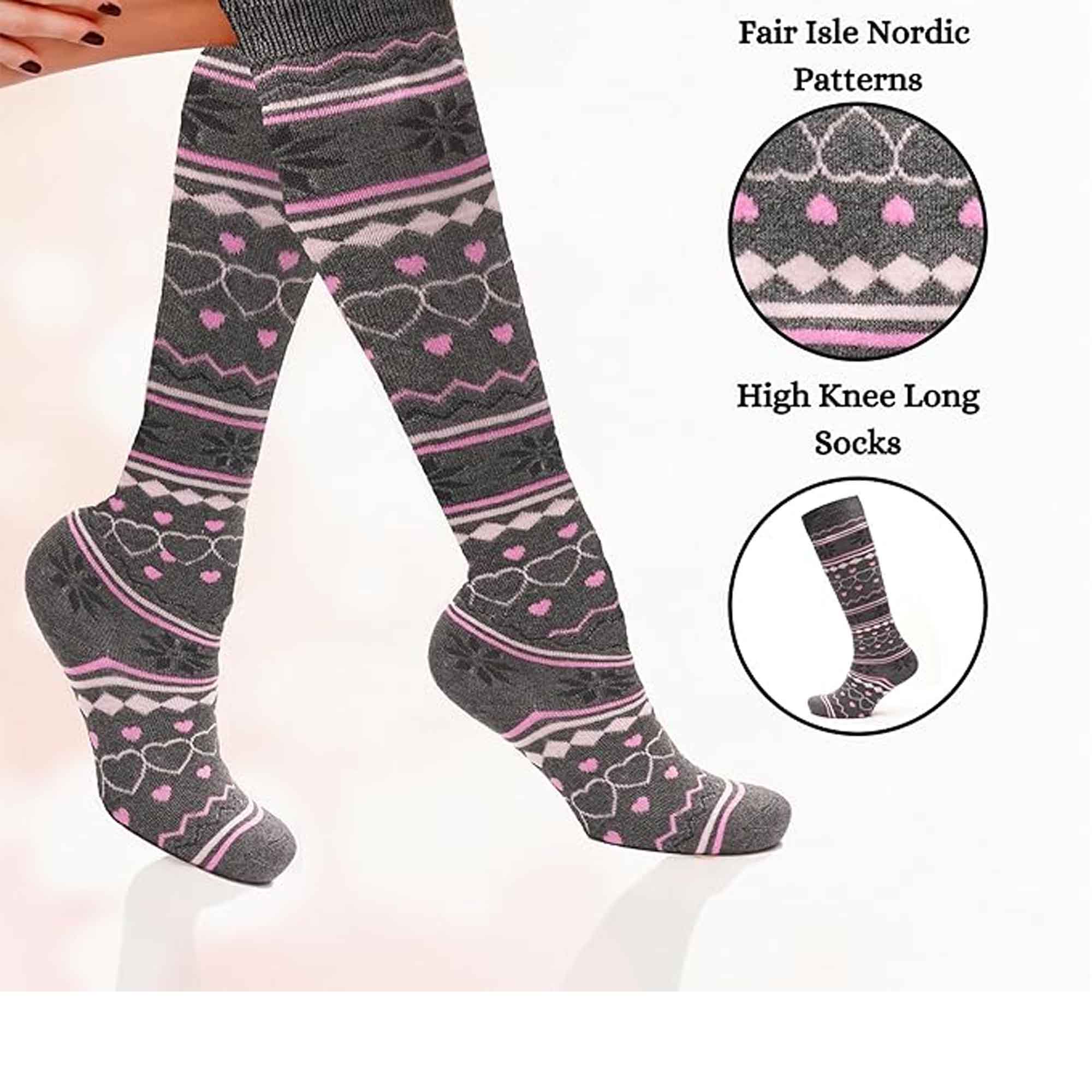 Women's Ski Boot Socks Knee Length 4 Pairs Cotton Rich Full Cushioning Thermal