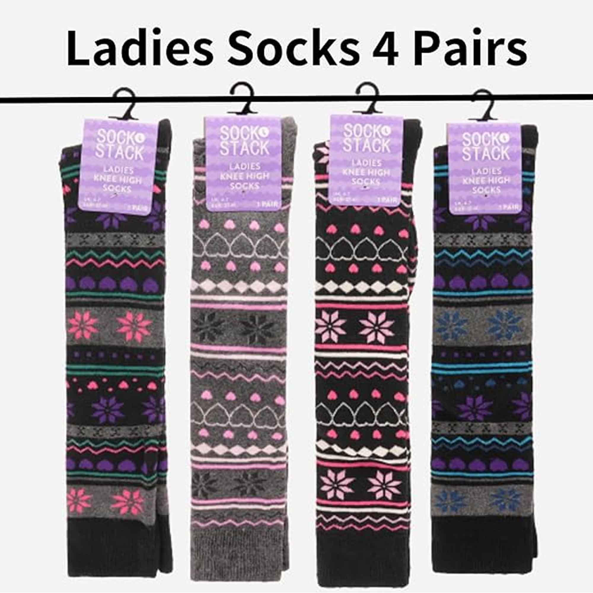 Women's Ski Boot Socks Knee Length 4 Pairs Cotton Rich Full Cushioning Thermal