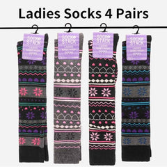 Women's Ski Boot Socks Knee Length 4 Pairs Cotton Rich Full Cushioning Thermal