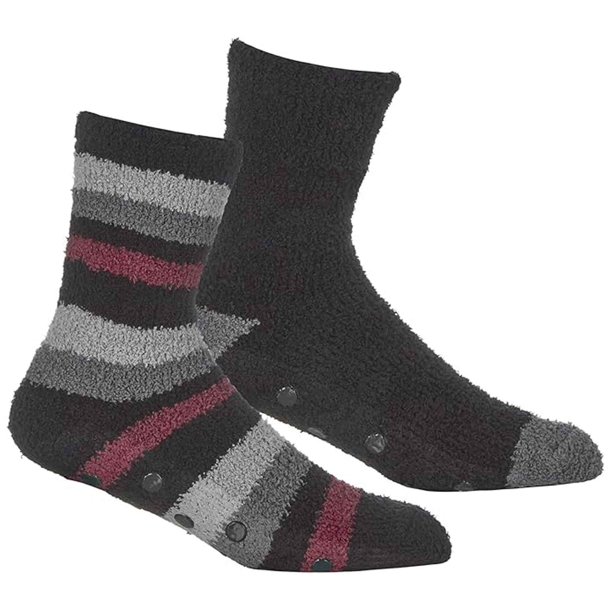 Men's Striped Fluffy Slipper Socks 4 Pack Warm Fleece Non-Skid Gripper Soles