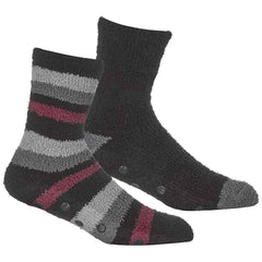 Men's Striped Fluffy Slipper Socks 4 Pack Warm Fleece Non-Skid Gripper Soles