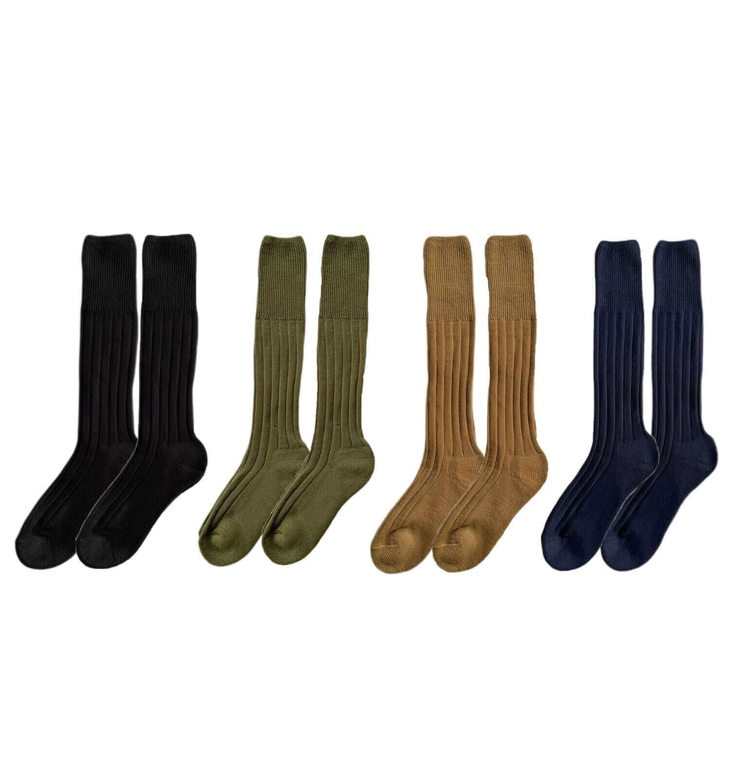 4 Pack Men's Knee High Army Socks Cushioned Terry Reinforced Toe Arch Support