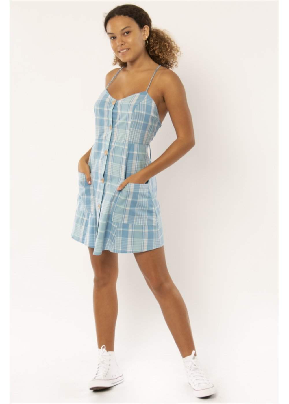 Maria Plaid Cotton Mini Dress with Patch Pockets