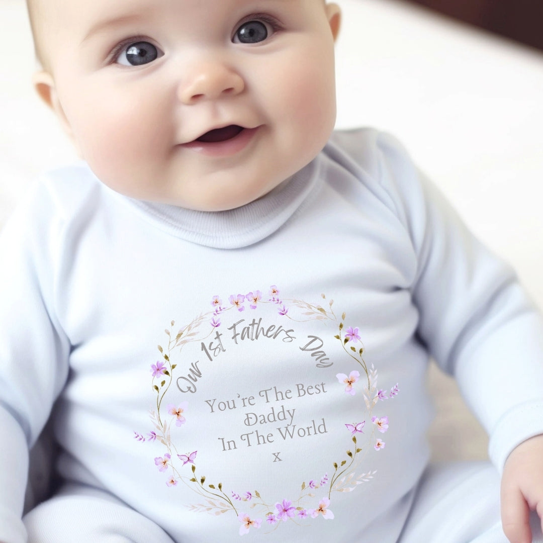 Personalised Our 1st Father's Day Floral Baby Grow, Vest or Bib