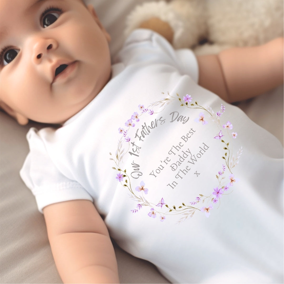 Personalised Our 1st Father's Day Floral Baby Grow, Vest or Bib