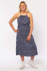 Cape Cod Halter Midi Dress with Neck and Waist Ties