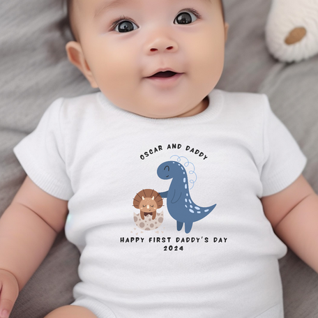 Personalised 1st Father's Day Dinosaur Baby Grow, Vest or Bib