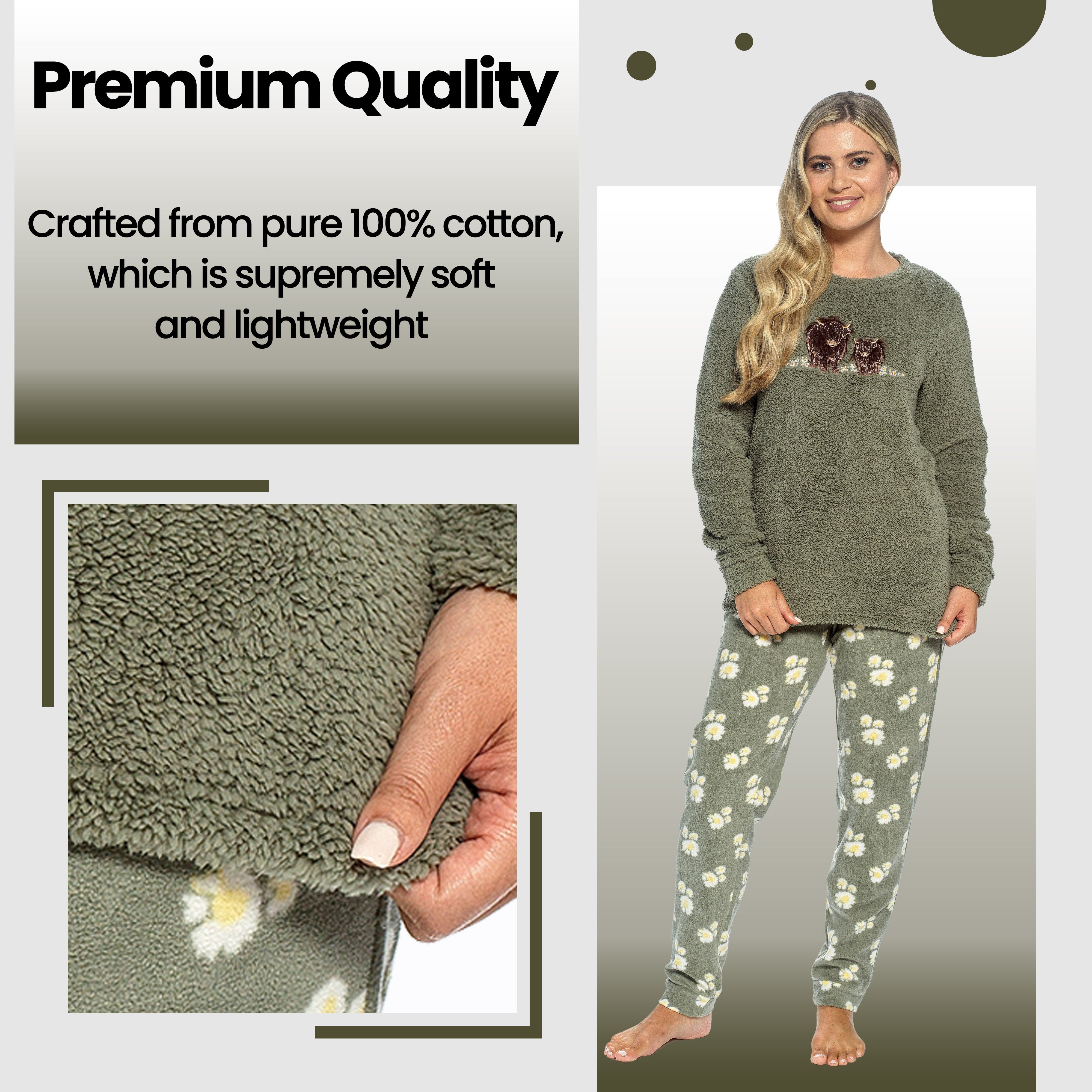Women's Highland Cow Print Cotton Jersey Pyjama Set Long Sleeve Lounge Wear