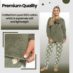 Women's Highland Cow Print Cotton Jersey Pyjama Set Long Sleeve Lounge Wear