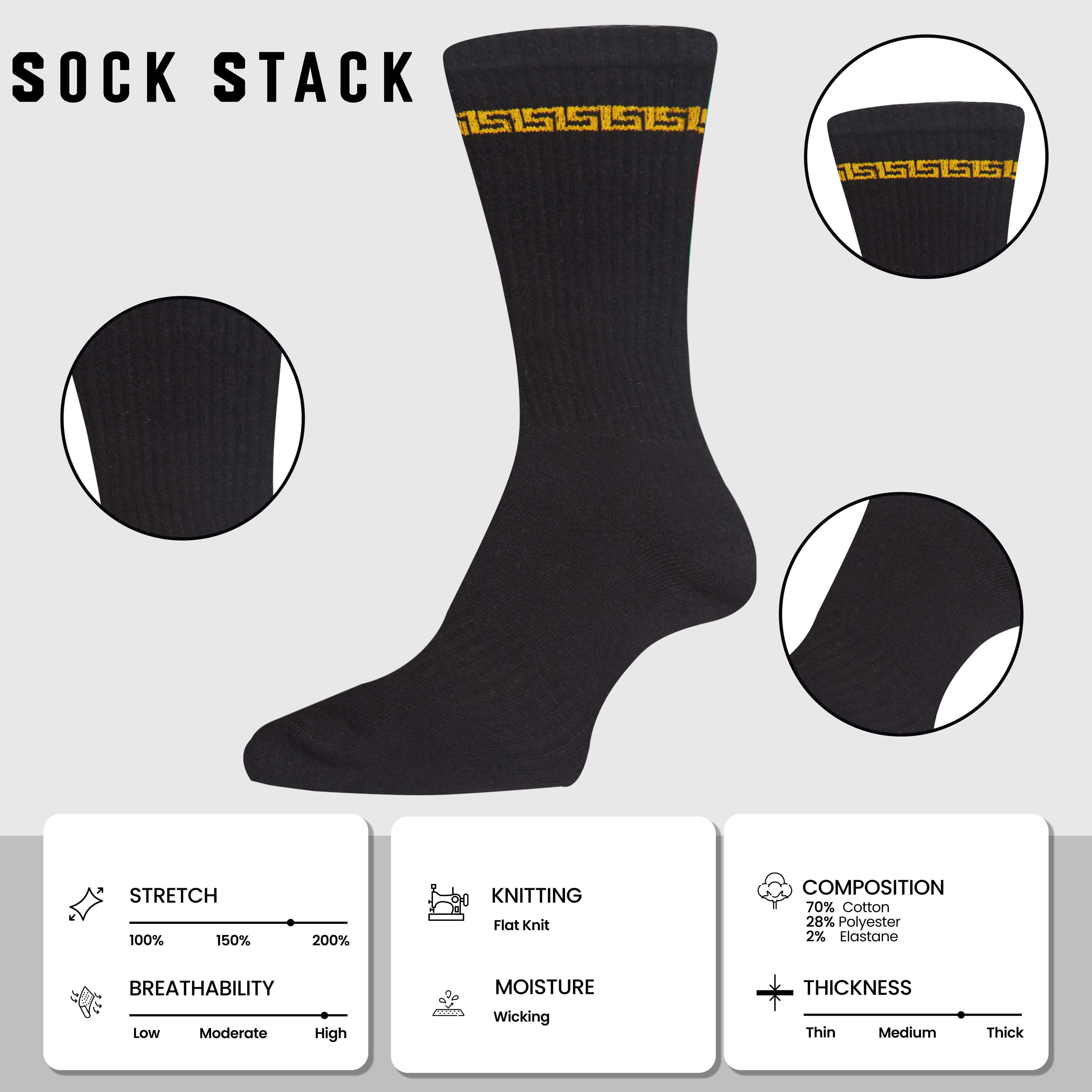 5 Pack Men's Sparta Greek Design Sport Socks Cotton Durable Blend For Sports