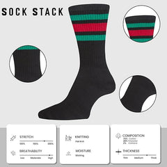 Men's Stripes Sport Crew Socks Cotton Durable Blend 5 Pack For Training Running