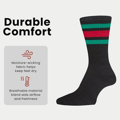 Men's Stripes Sport Crew Socks Cotton Durable Blend 5 Pack For Training Running