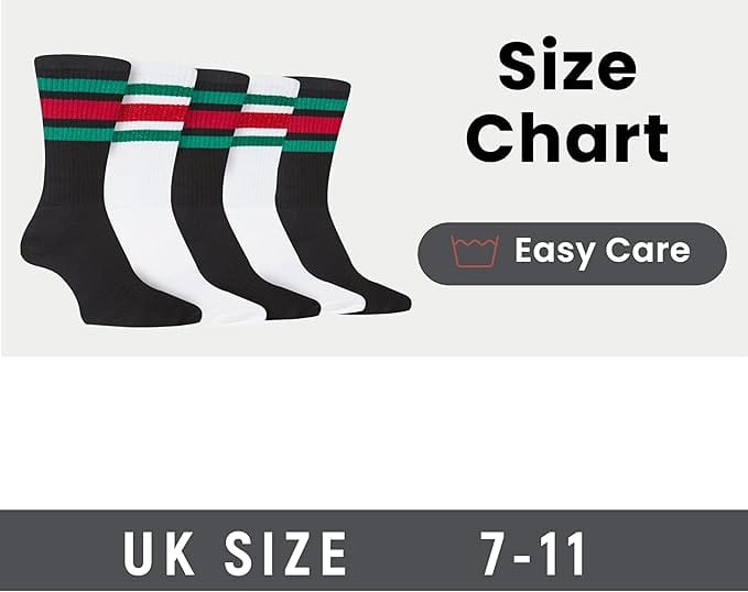 Men's Stripes Sport Crew Socks Cotton Durable Blend 5 Pack For Training Running