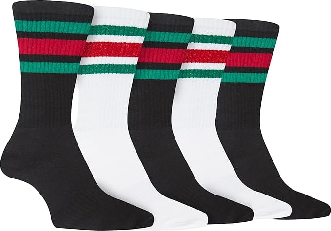 Men's Stripes Sport Crew Socks Cotton Durable Blend 5 Pack For Training Running