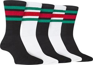 Men's Stripes Sport Crew Socks Cotton Durable Blend 5 Pack For Training Running