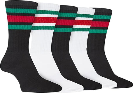 Men's Stripes Sport Crew Socks Cotton Durable Blend 5 Pack For Training Running