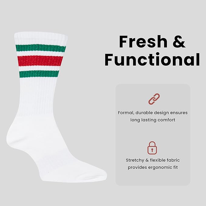Men's Stripes Sport Crew Socks Cotton Durable Blend 5 Pack For Training Running