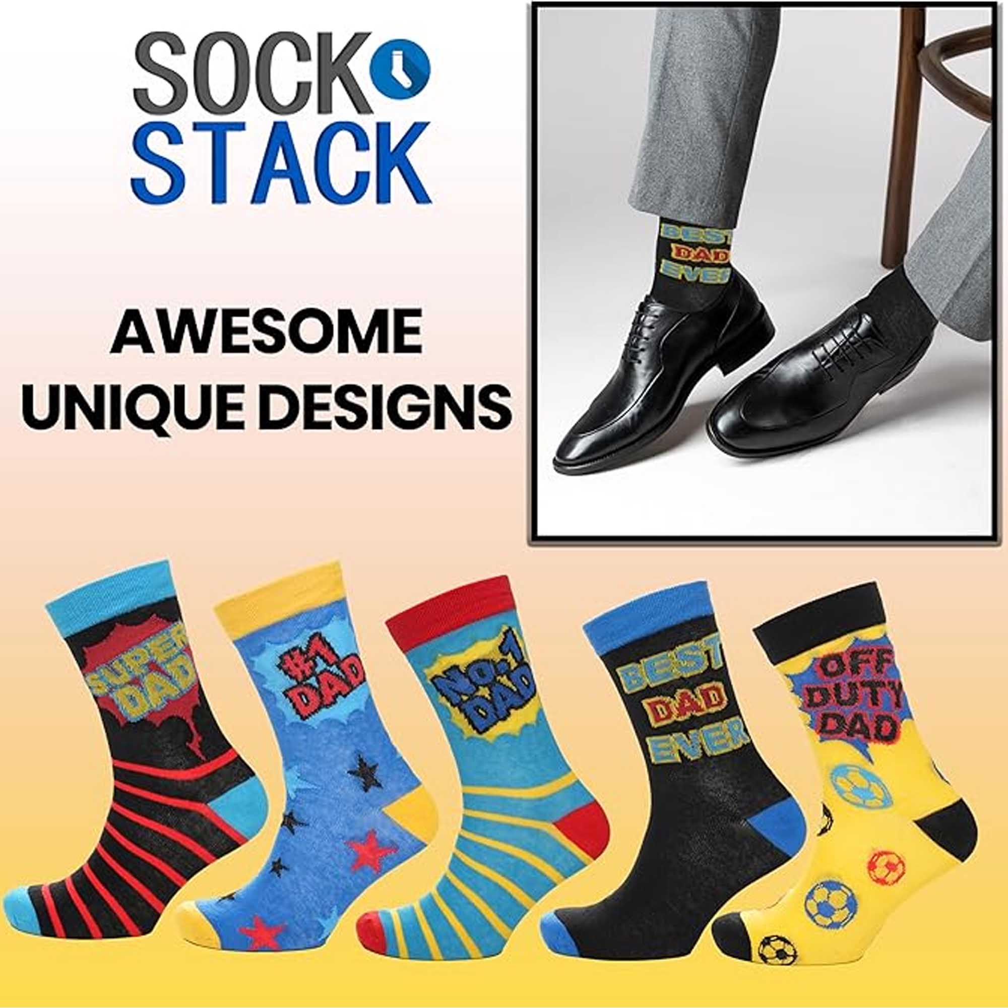 Men's Cotton Rich Novelty Dad Socks 5 Pack Colorful Breathable Crew Length Gift