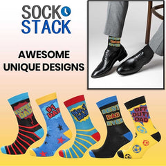 Men's Cotton Rich Novelty Dad Socks 5 Pack Colorful Breathable Crew Length Gift
