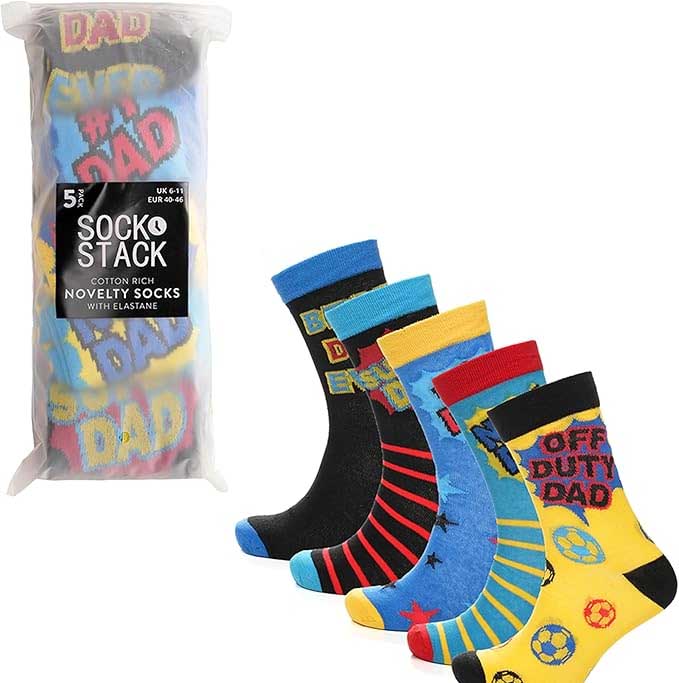 Men's Cotton Rich Novelty Dad Socks 5 Pack Colorful Breathable Crew Length Gift