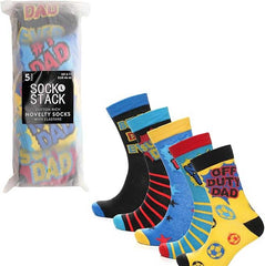 Men's Cotton Rich Novelty Dad Socks 5 Pack Colorful Breathable Crew Length Gift