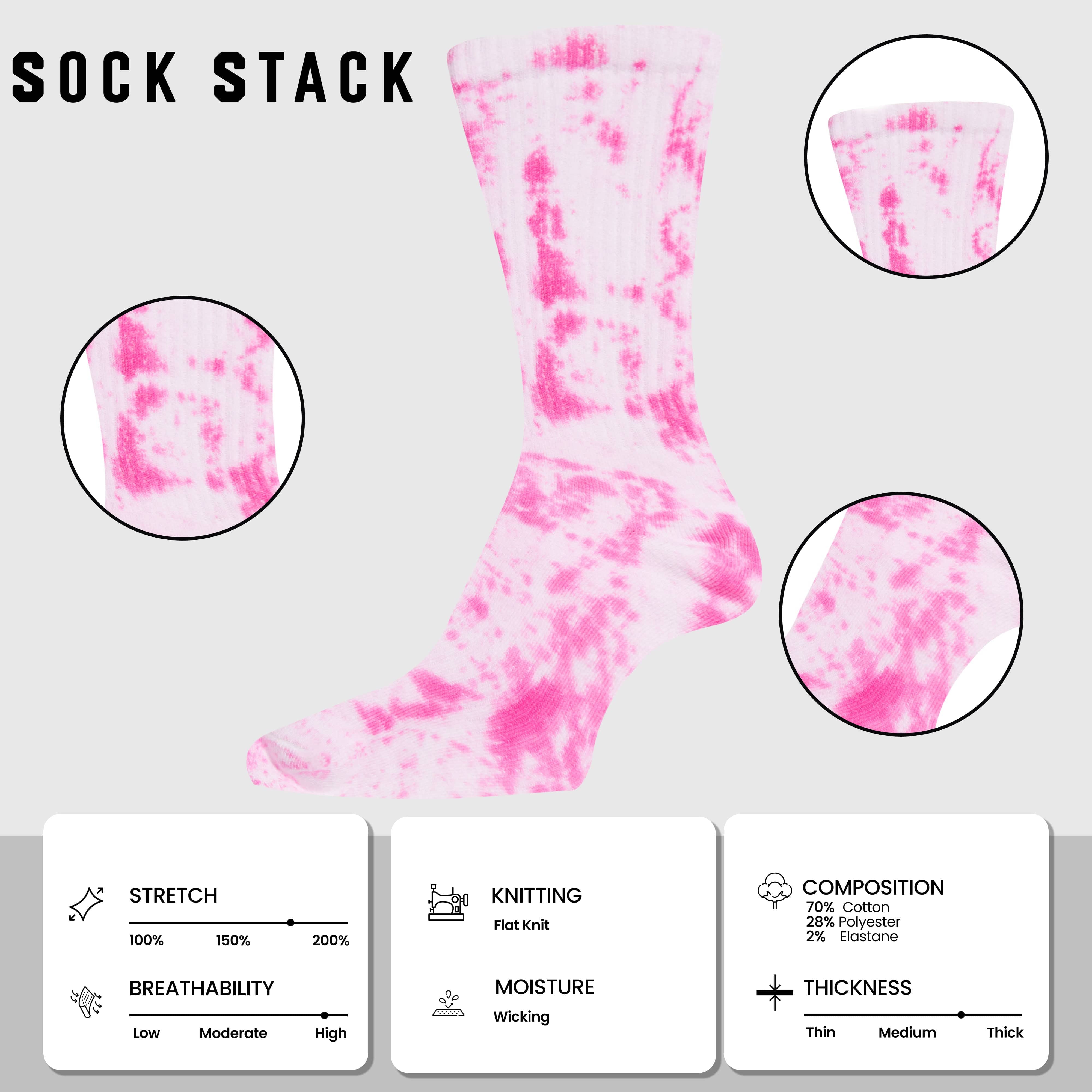 Sport Socks 5 Pack Tie Dye Cotton Durable Blend Unisex Casual