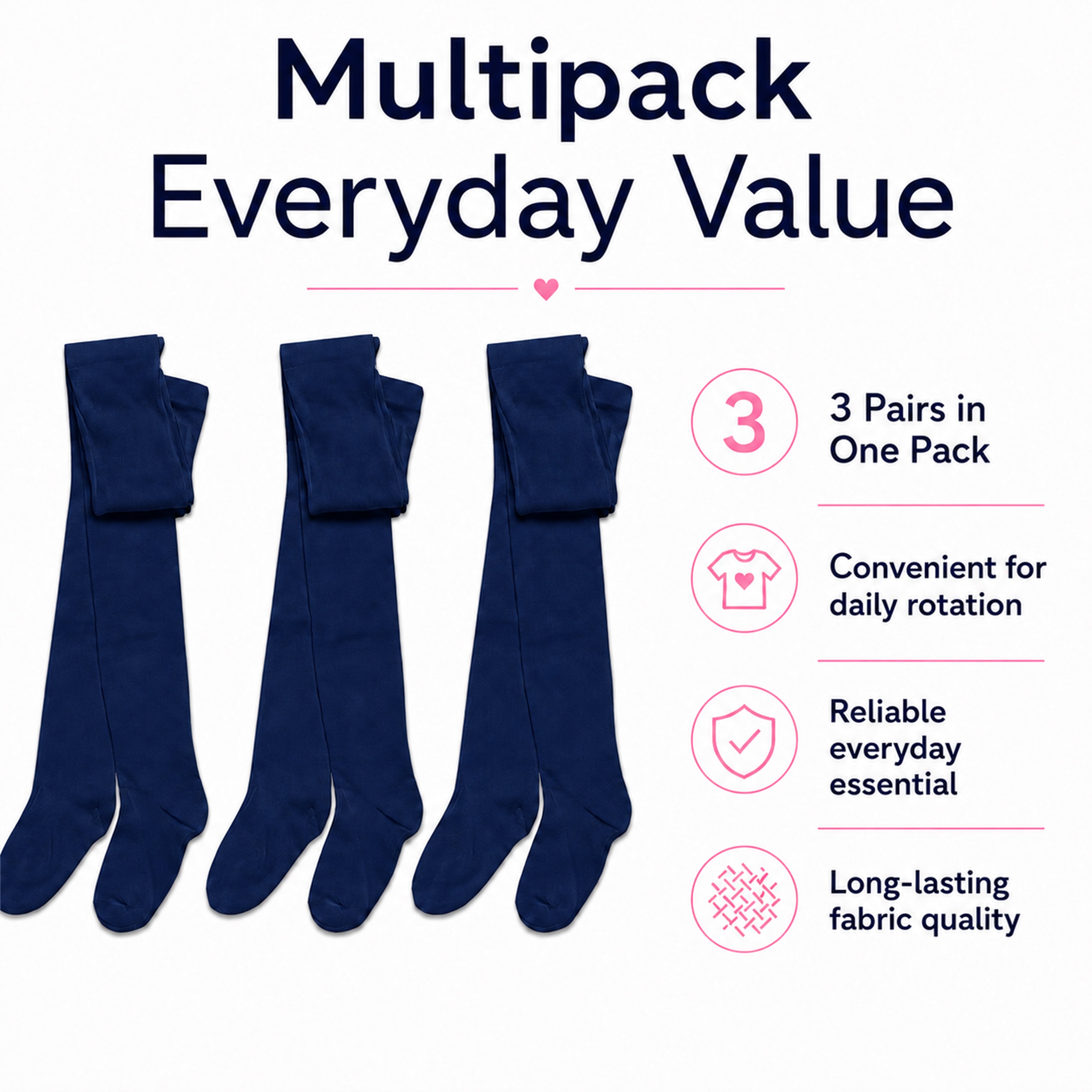 Girls' Cotton Lycra School Tights 3 Pack – Ages 3–12