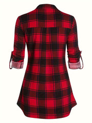 Casual Plaid Drawstring Dress – Long Sleeve & Fit-and-Flare