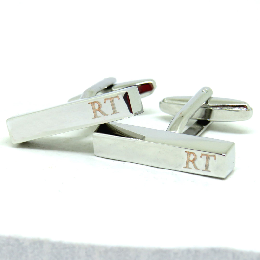 Personalised Bar Cufflinks with Initials – Engraved, 25mm