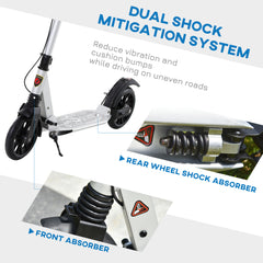 HOMCOM Foldable Kick Scooter – Adjustable Height, Double Suspension & Dual Brakes