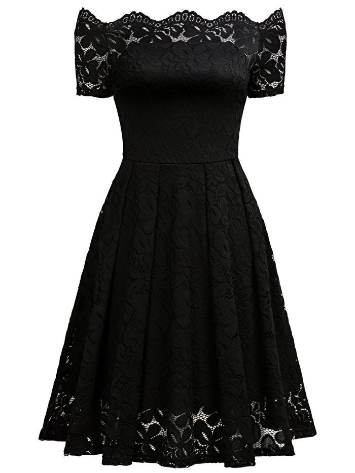 Elegant Off-the-Shoulder Lace Dress, A-Line & Short Sleeve, image 2