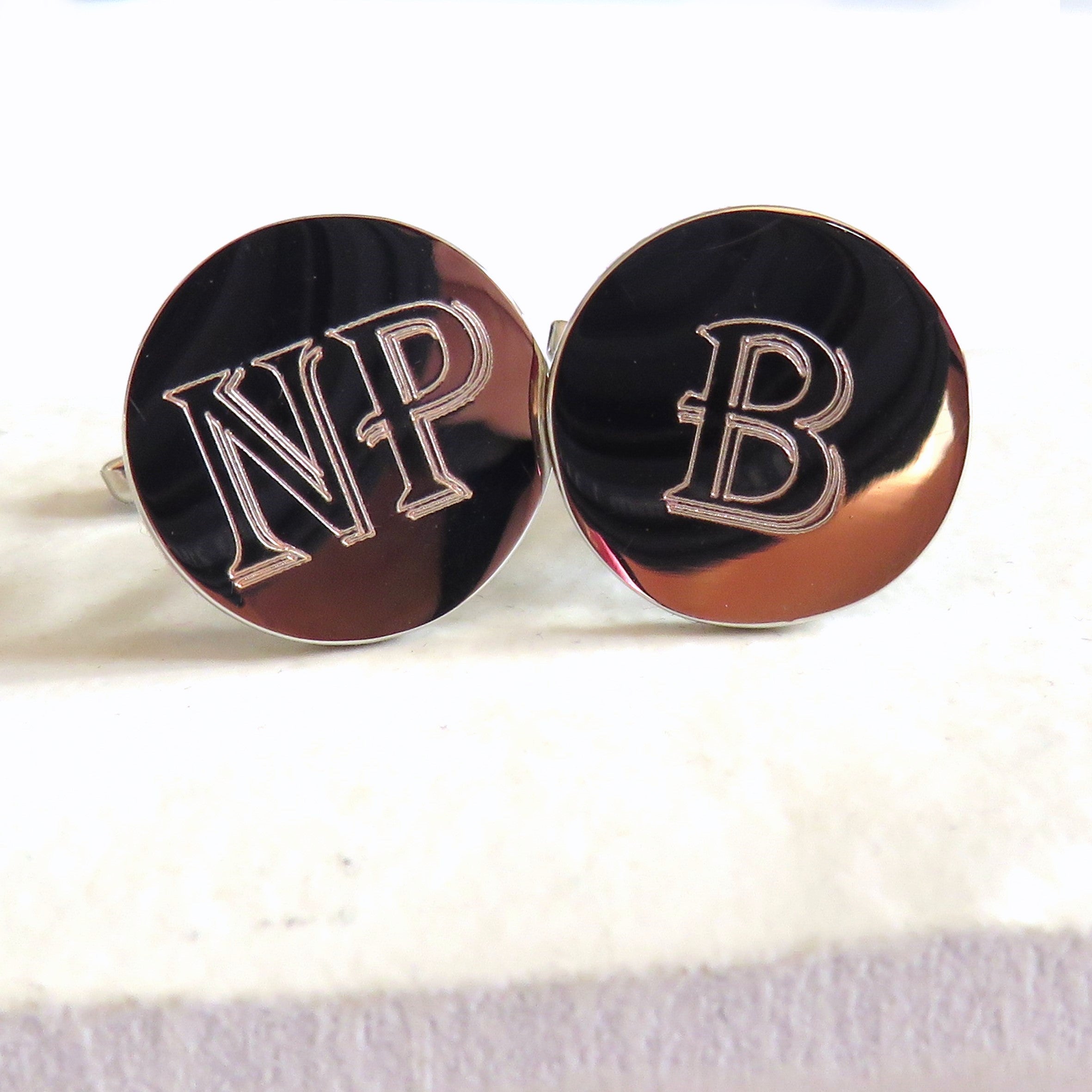 Personalised Round Cufflinks with Initials – Engraved