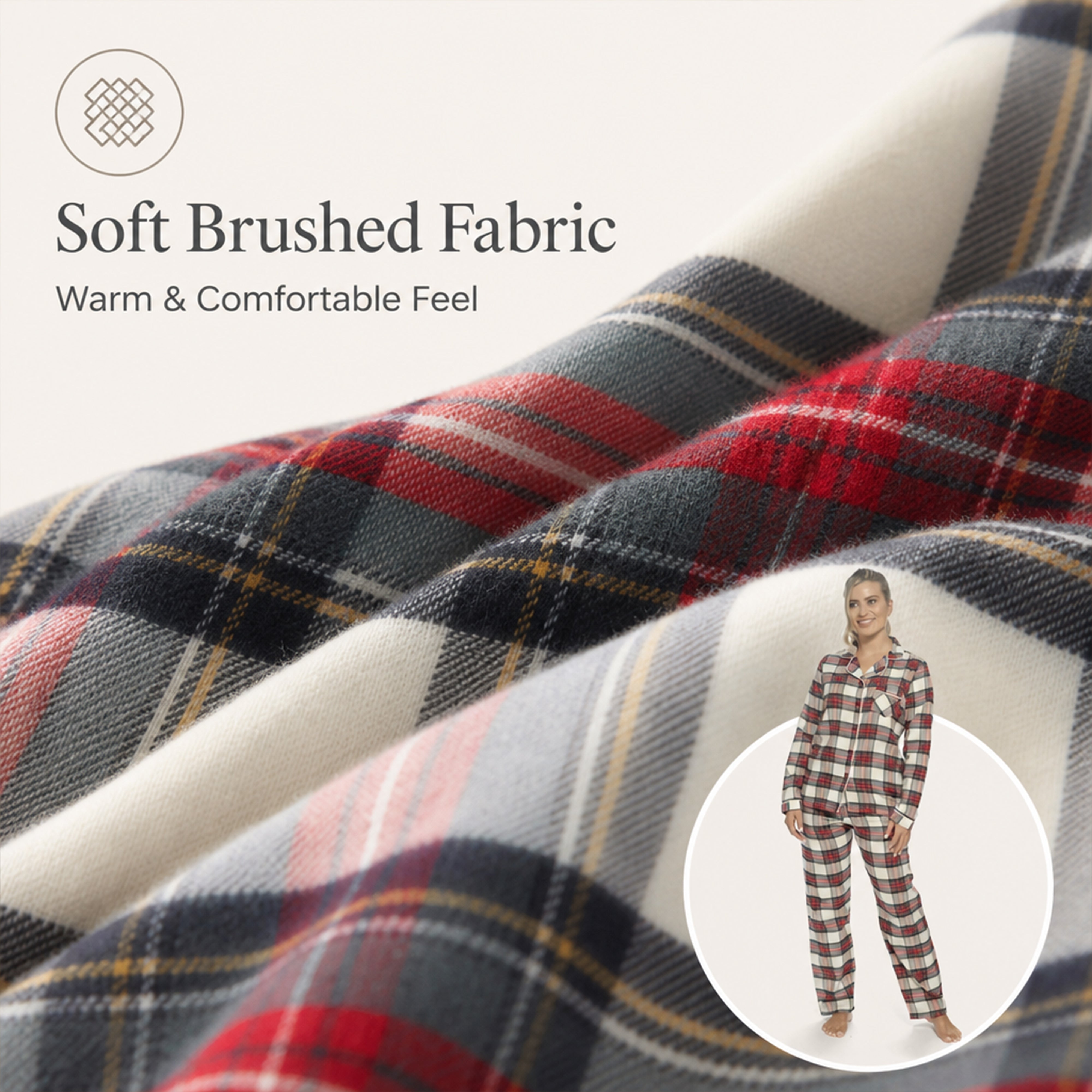 Women's Flannelette Check Pyjama Set Soft Brushed Cotton Easy Care