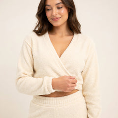 Women's Teddy Fleece Loungewear Set With Long Sleeve Wrap Top And Stretch