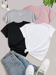 4-Pack Girls' Trendy Graphic T-Shirts – Soft & Stylish Summer Tees