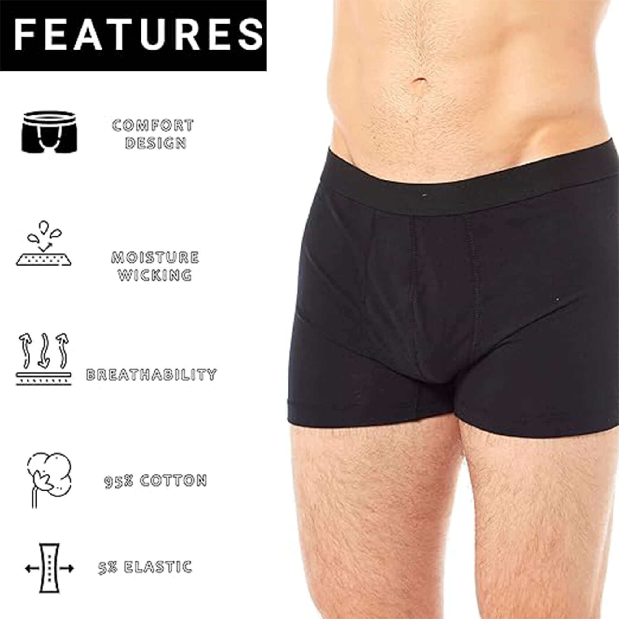 6 Pack Assorted Cotton Stretch Boxer Shorts for Men's Black Navy Grey