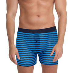 6 Pack Men's Blue Navy Stripe Cotton Stretch Boxer Shorts Breathable