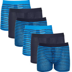 6 Pack Men's Blue Navy Stripe Cotton Stretch Boxer Shorts Breathable