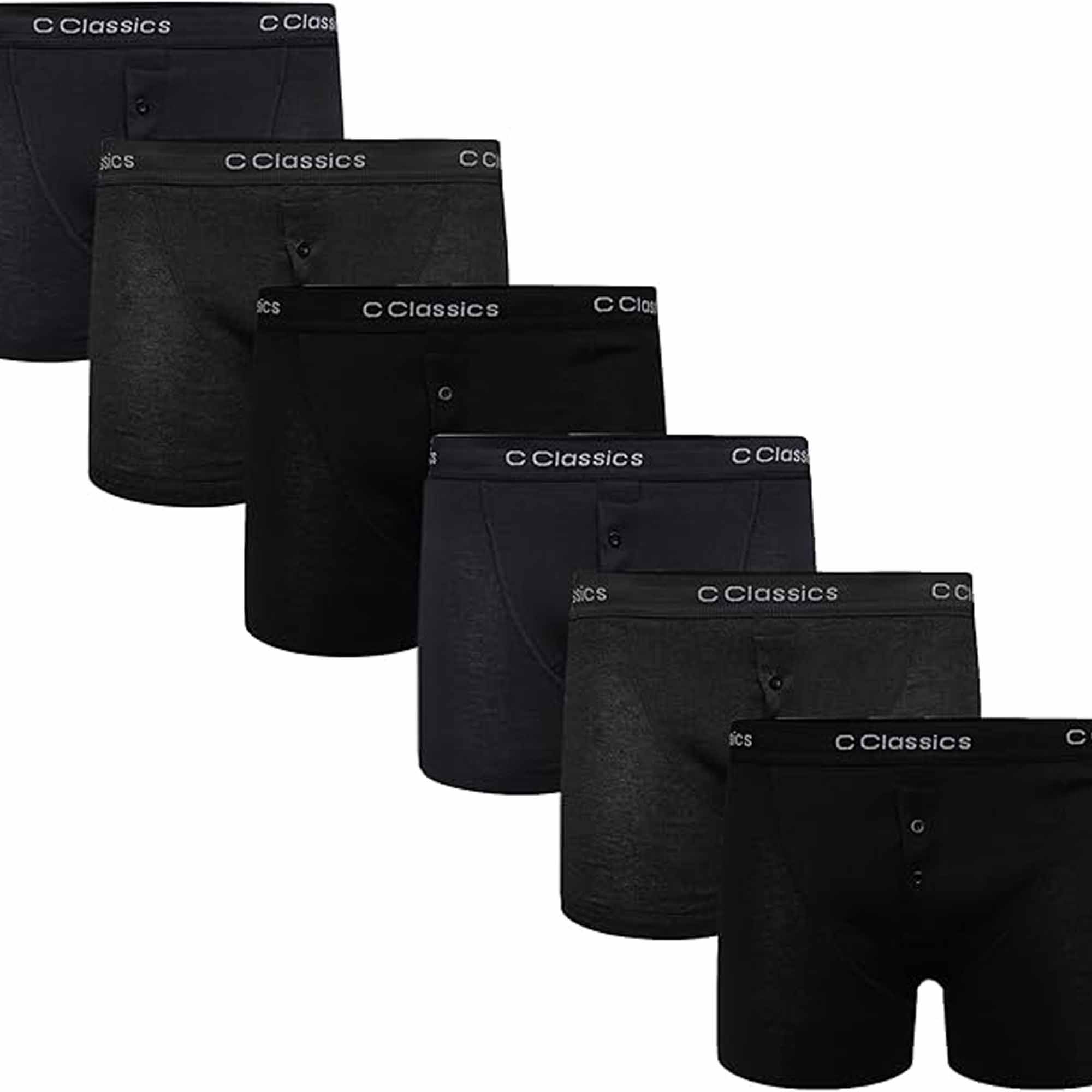 Boys' Boxer Shorts 6 Pack Black Cotton Rich Moisture Wicking With Button Fly