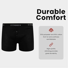 Boys' Boxer Shorts 6 Pack Black Cotton Rich Moisture Wicking With Button Fly