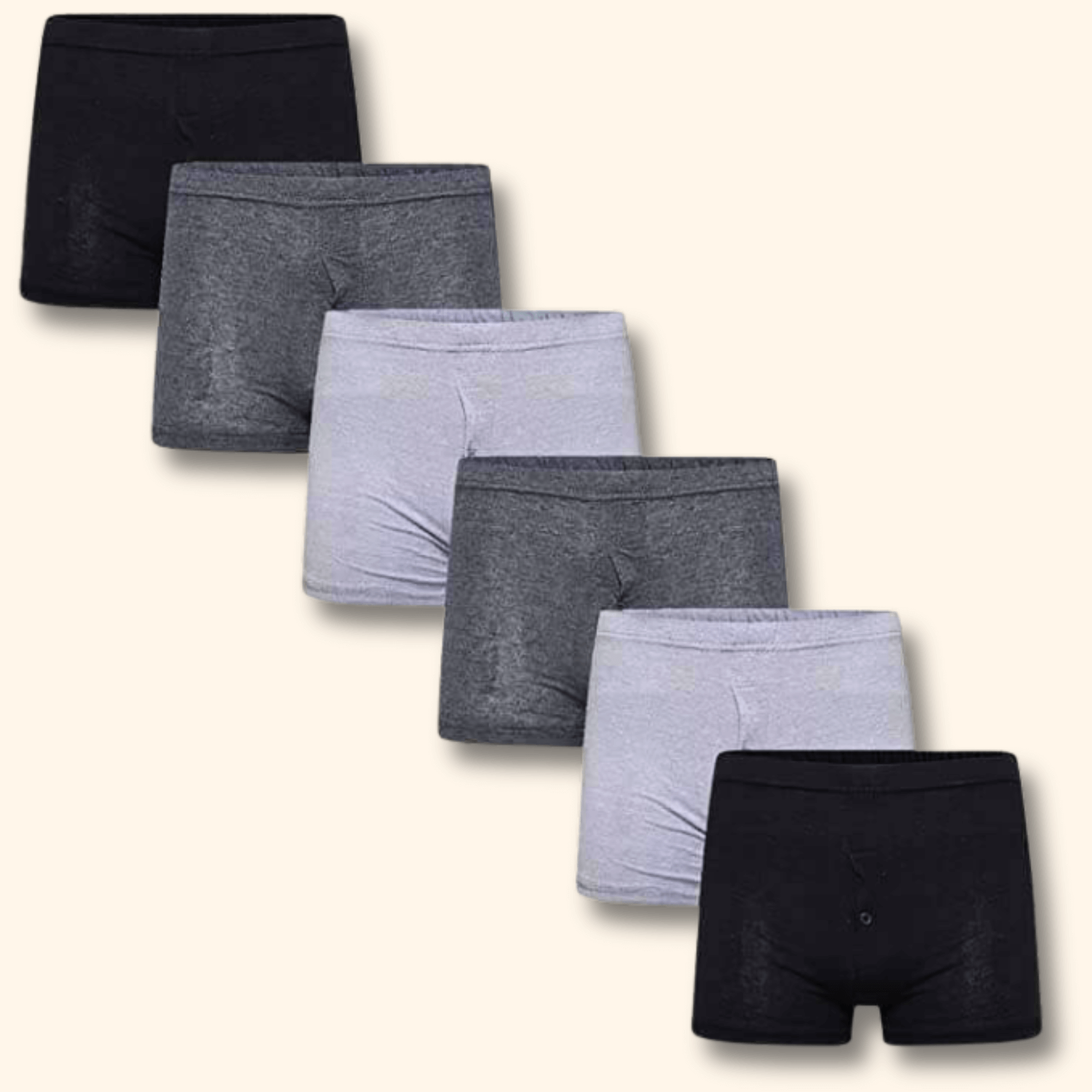 Men's Cotton Boxer Trunks 6 Pack – Black & Grey, S–XXL