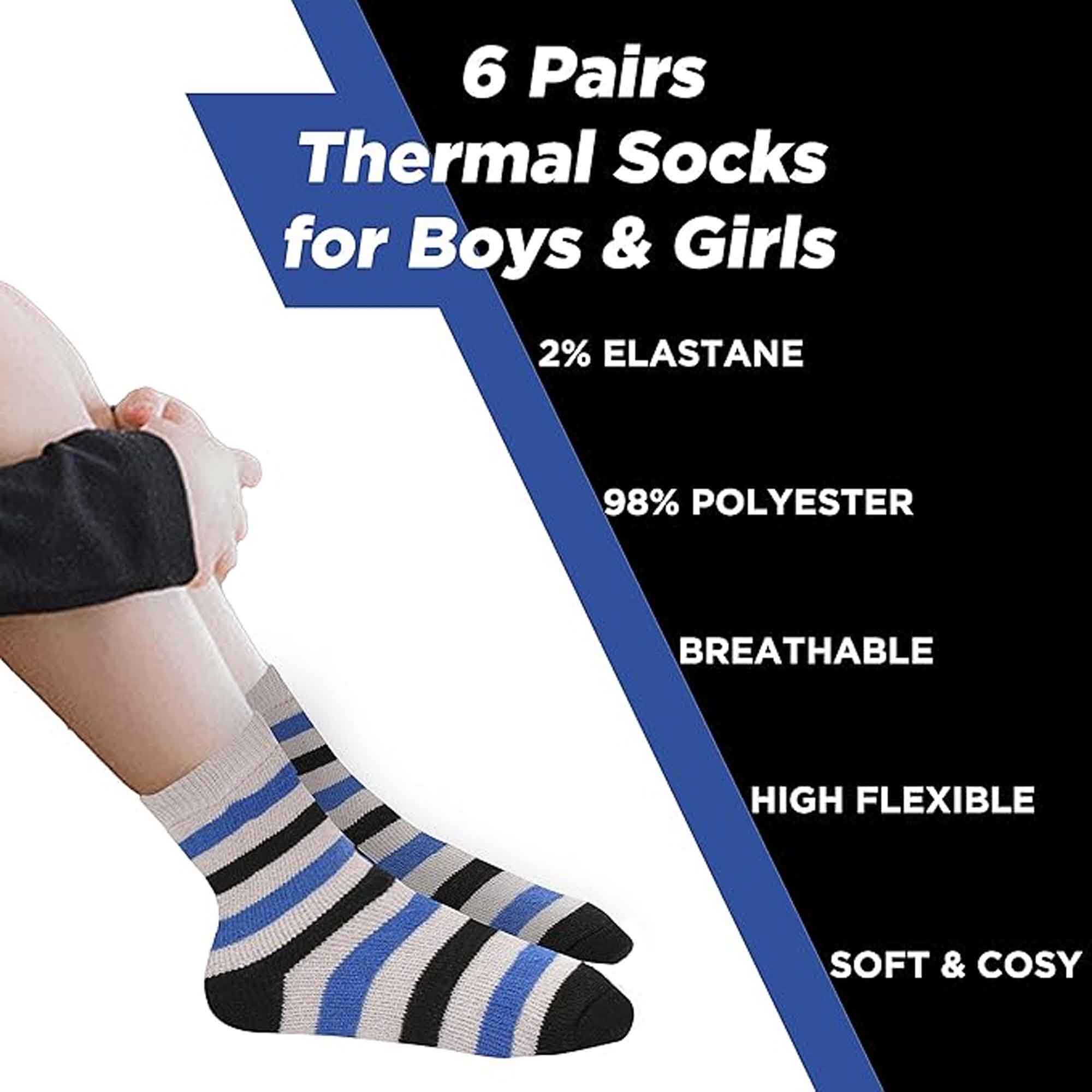 Kids' Thermal Socks 6 Pack Non Slip Cushioned Warm Winter Boots